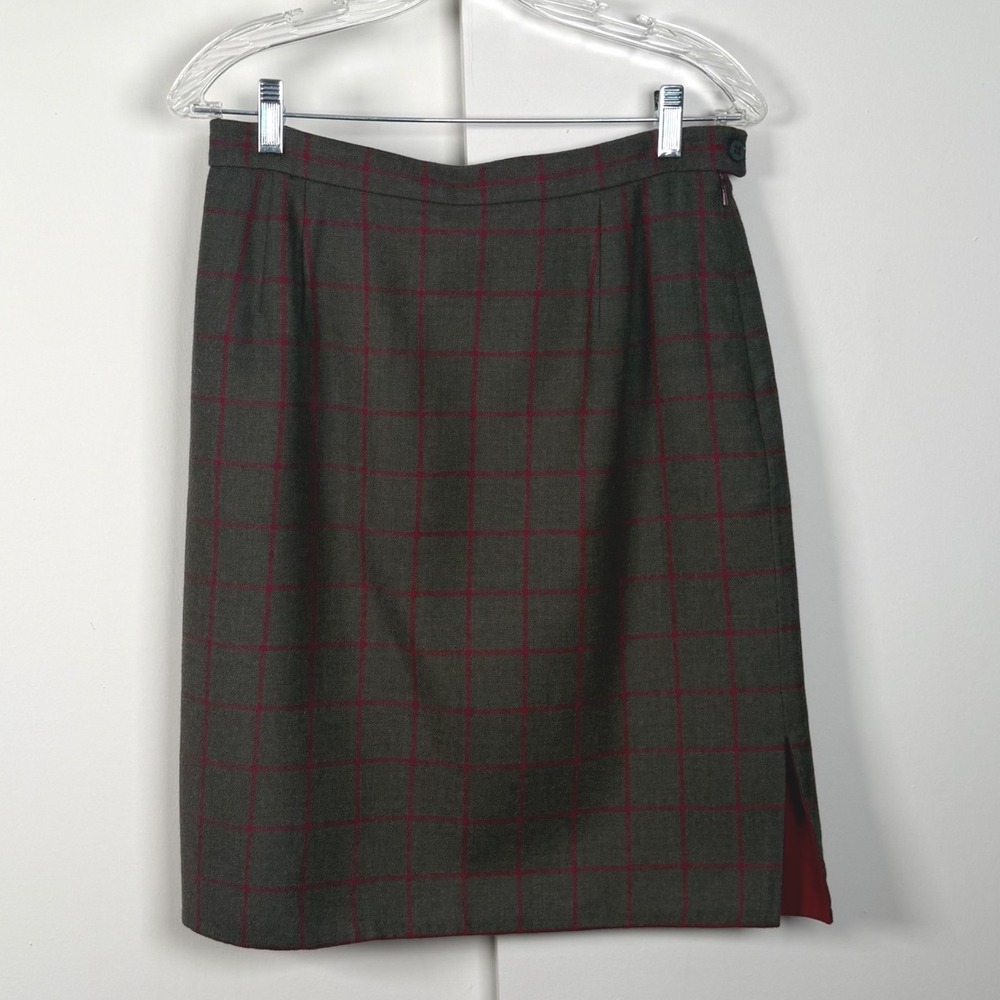 Carlisle Womens 100% Wool Plaid Pencil Skirt Gray & Burgundy Windowpane Size 10